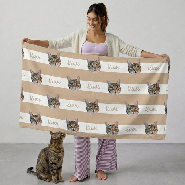 Custom Pet Portrait Beach Towel: Personalized Dog/Cat Photo Gift