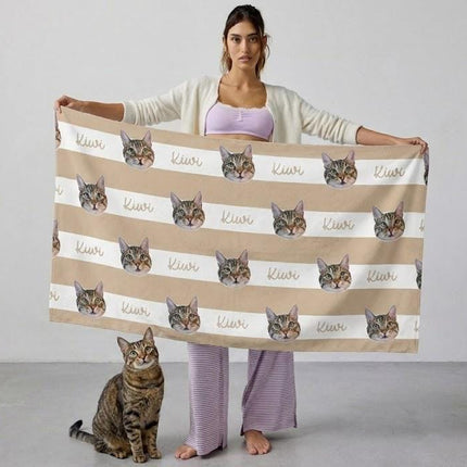 Custom Pet Portrait Beach Towel: Personalized Dog/Cat Photo Gift