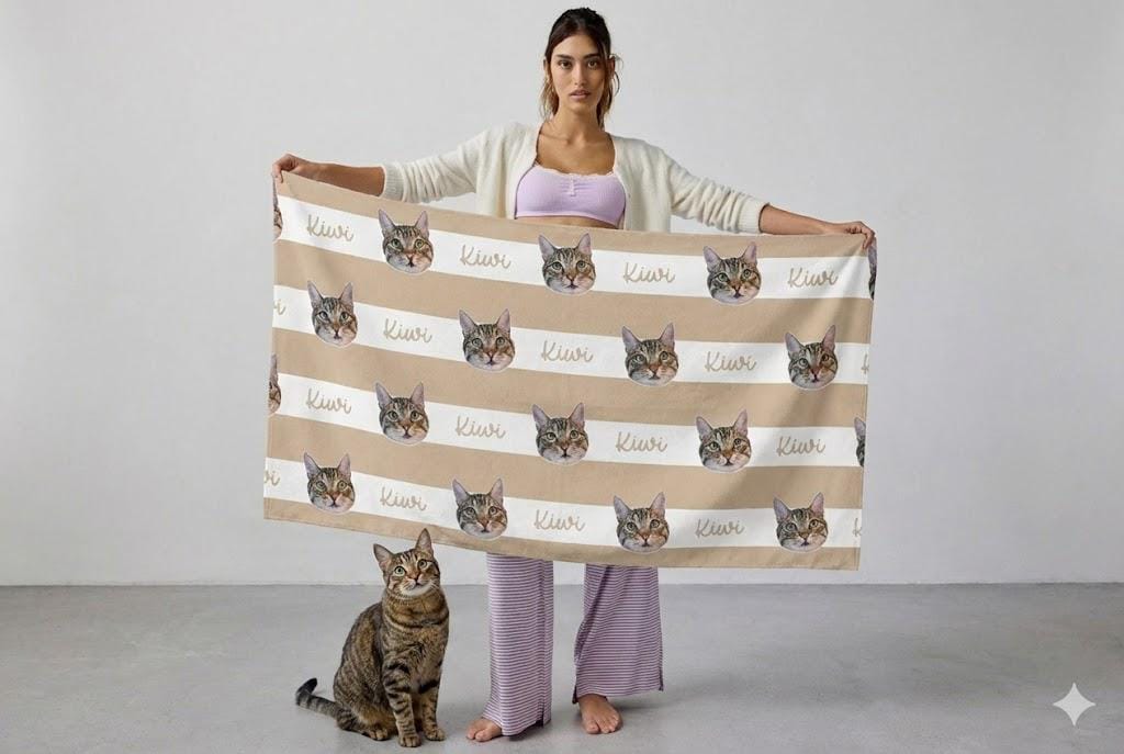 Custom Pet Portrait Beach Towel: Personalized Dog/Cat Photo Gift