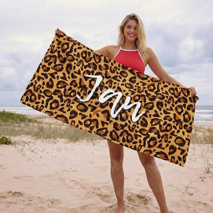 Personalized Animal Print Beach Towel: Custom Name Pool Towel