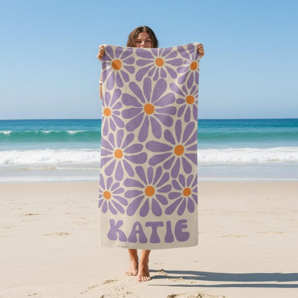 Personalized Daisy Beach Towel: 70s Boho Custom Name Gift