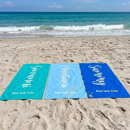 Personalized Script Name Beach Towel: Custom Vacation Gift
