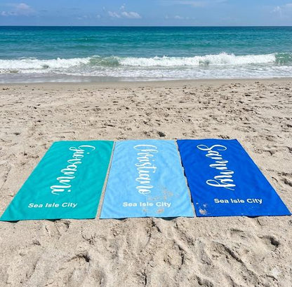 Personalized Script Name Beach Towel: Custom Vacation Gift