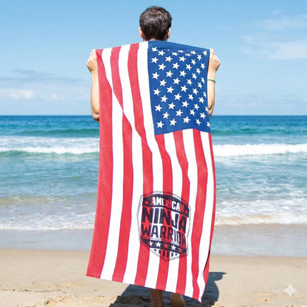 Personalized US Flag Beach Towel: Custom Name, Patriotic Gift