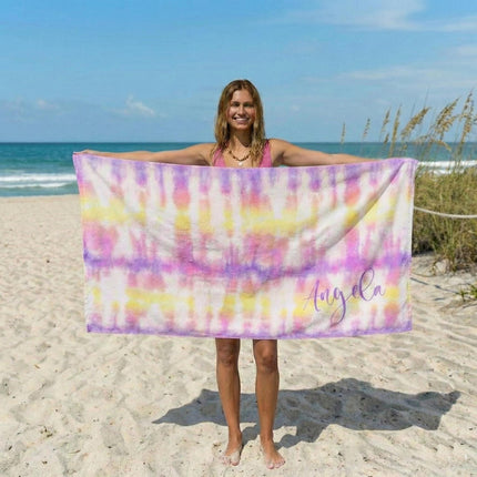 Personalized Tie Dye Beach Towel: Custom Name Pool Towel