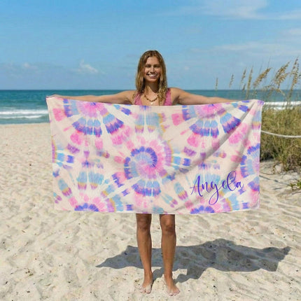 Personalized Tie Dye Beach Towel: Custom Name Pool Towel