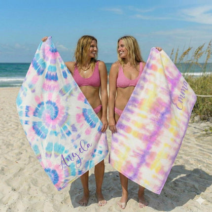 Personalized Tie Dye Beach Towel: Custom Name Pool Towel