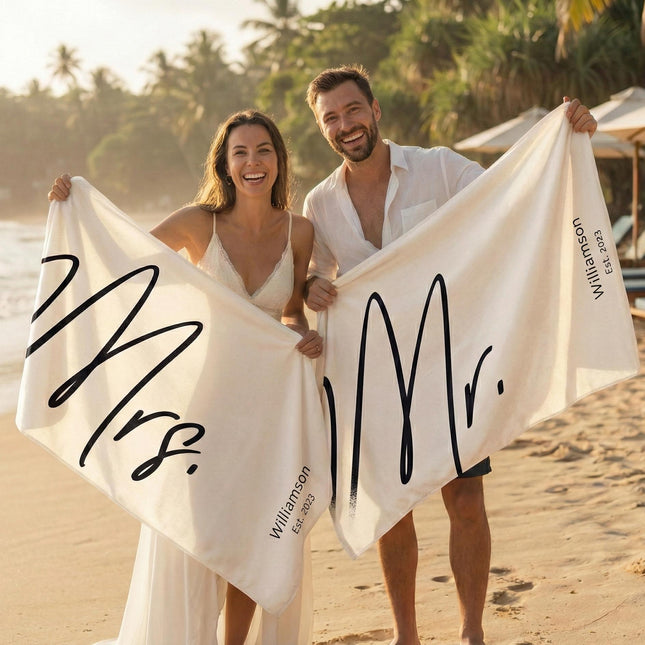 Personalized Mr. & Mrs. Beach Towels, Honeymoon Gift