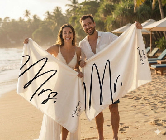 Personalized Mr. & Mrs. Beach Towels, Honeymoon Gift