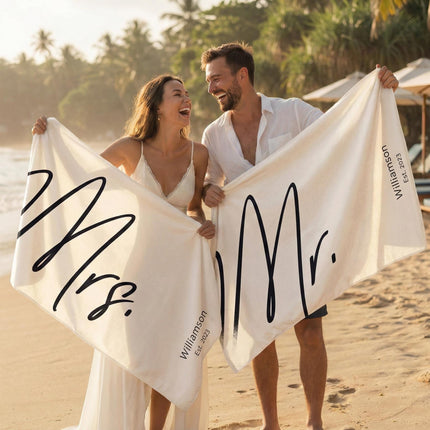 Personalized Mr. & Mrs. Beach Towels, Honeymoon Gift