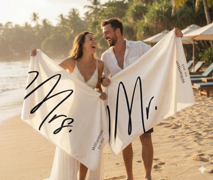 Personalized Mr. & Mrs. Beach Towels, Honeymoon Gift
