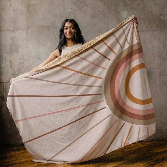 Boho Rainbow Sun Rays Minky Blanket, Geometric Solar Design