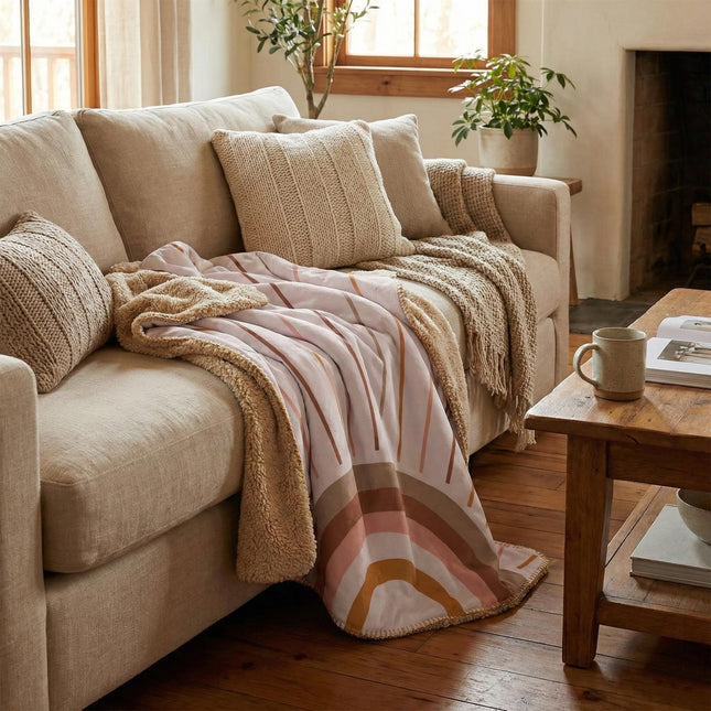 Boho Rainbow Sun Rays Minky Blanket, Geometric Solar Design