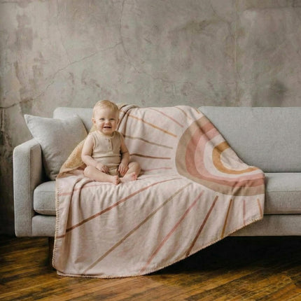 Boho Rainbow Sun Rays Minky Blanket, Geometric Solar Design