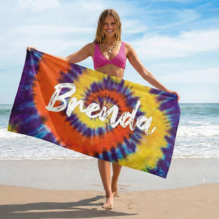 Personalized Tie Dye Beach Towel: Custom Name, Soft Cotton-Poly Blend