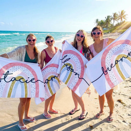 Personalized Rainbow Beach Towel | Custom Name Embroidered Cotton