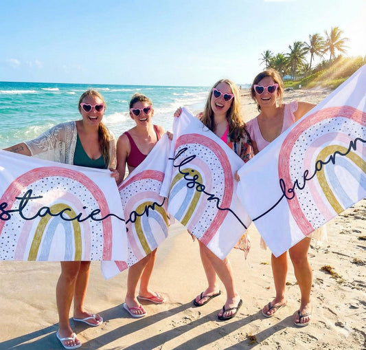 Personalized Rainbow Beach Towel | Custom Name Embroidered Cotton