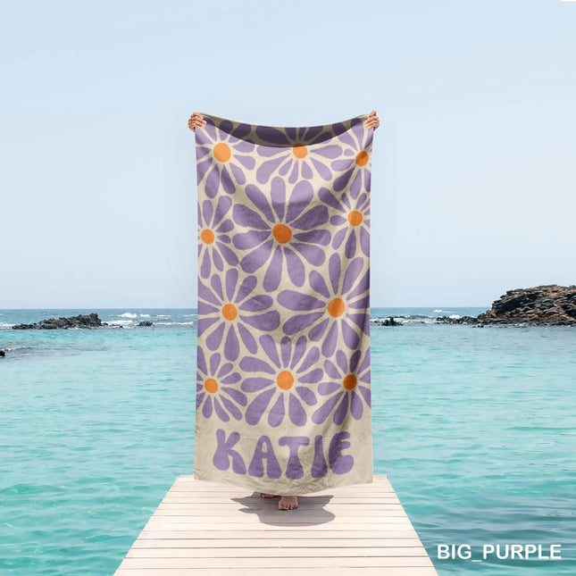 Personalized Daisy Beach Towel: 70s Boho Custom Name Gift