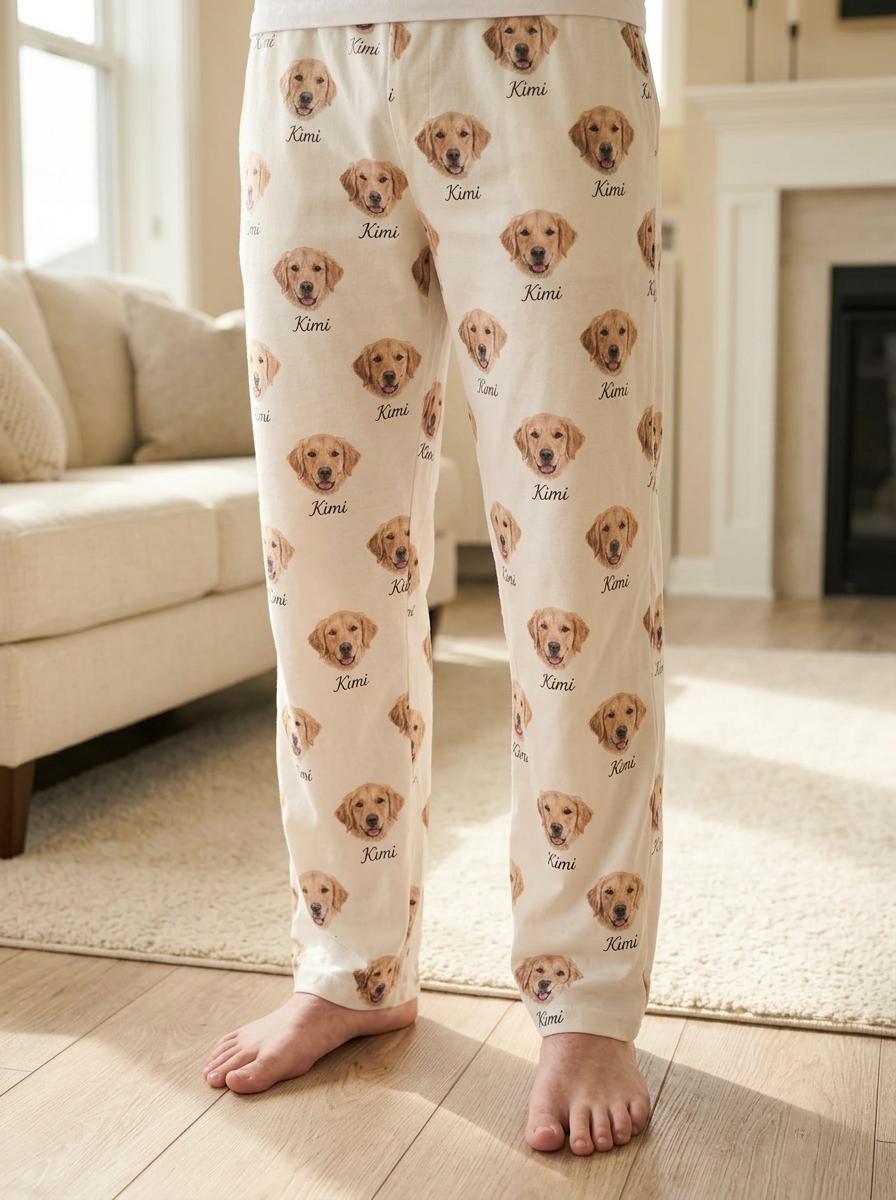 Personalized Pet Photo Pajama, Custom Dog & Cat Portrait PJs, Family Matching Loungewear