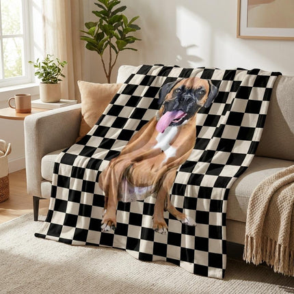 Custom Pet Photo Blanket: Checkerboard Dog or Cat Blanket