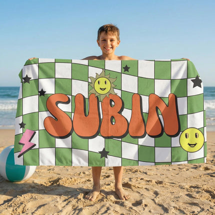 Retro Groovy Personalized Beach Towel: Custom Name Pool Towel
