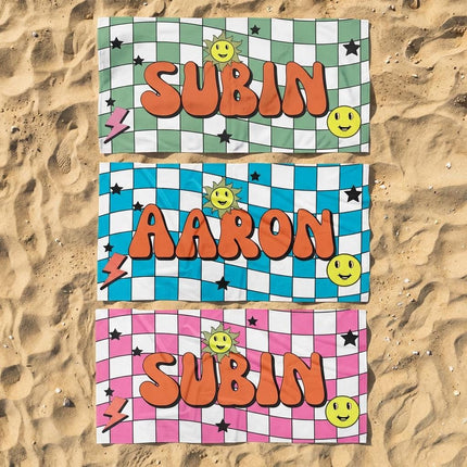 Retro Groovy Personalized Beach Towel: Custom Name Pool Towel