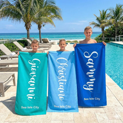 Personalized Script Name Beach Towel: Custom Vacation Gift