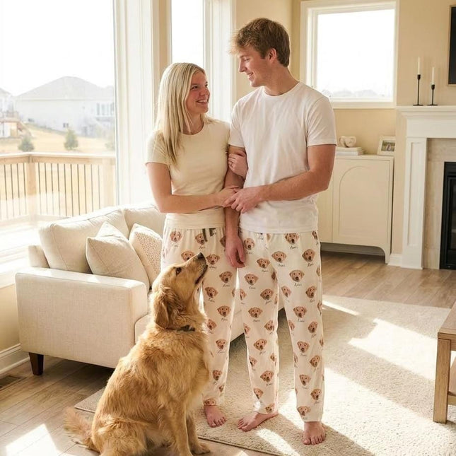 Personalized Pet Photo Pajama, Custom Dog & Cat Portrait PJs, Family Matching Loungewear
