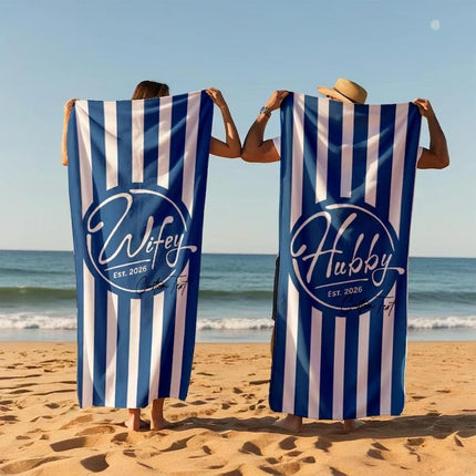 Personalized Wifey & Hubby est.2026 Beach Towel: Honeymoon Gift 1pcs