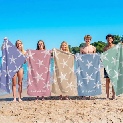 Personalized Starfish Beach Towel: Custom Name, Vacation Gift