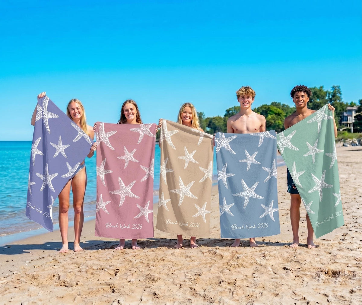 Personalized Starfish Beach Towel: Custom Name, Vacation Gift