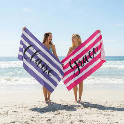 Personalized Stripe Beach Towel: Custom Name Bath & Pool Towel