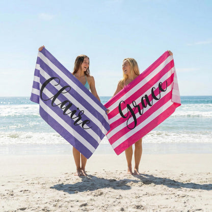 Personalized Stripe Beach Towel: Custom Name Bath & Pool Towel