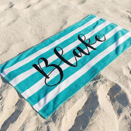 Personalized Stripe Beach Towel: Custom Name Bath & Pool Towel
