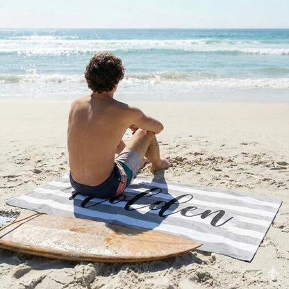 Personalized Stripe Beach Towel: Custom Name Bath & Pool Towel