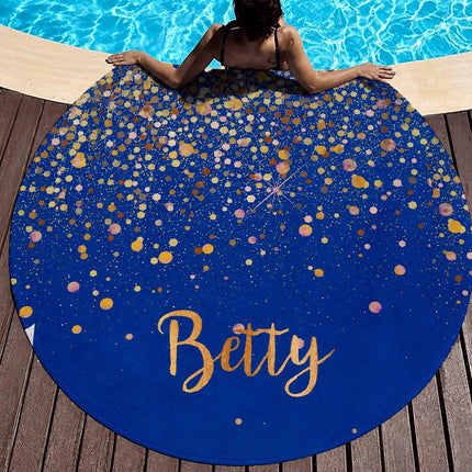 Personalized Glitter Style Round Beach Towel: Custom Name Vacation Gift