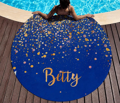 Personalized Glitter Style Round Beach Towel: Custom Name Vacation Gift