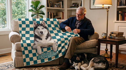 Custom Pet Photo Blanket: Checkerboard Dog or Cat Blanket