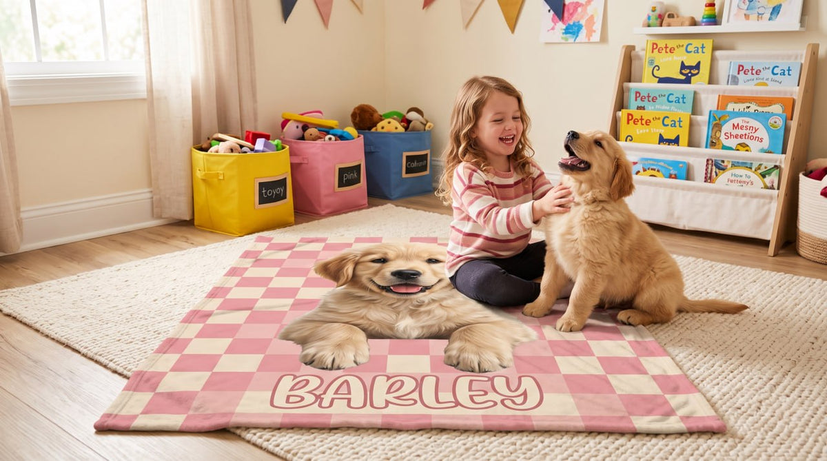 Custom Pet Photo Blanket: Checkerboard Dog or Cat Blanket