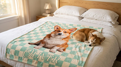Custom Pet Photo Blanket: Checkerboard Dog or Cat Blanket