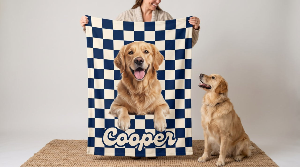 Custom Pet Photo Blanket: Checkerboard Dog or Cat Blanket