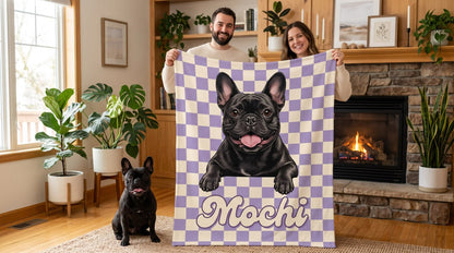 Custom Pet Photo Blanket: Checkerboard Dog or Cat Blanket