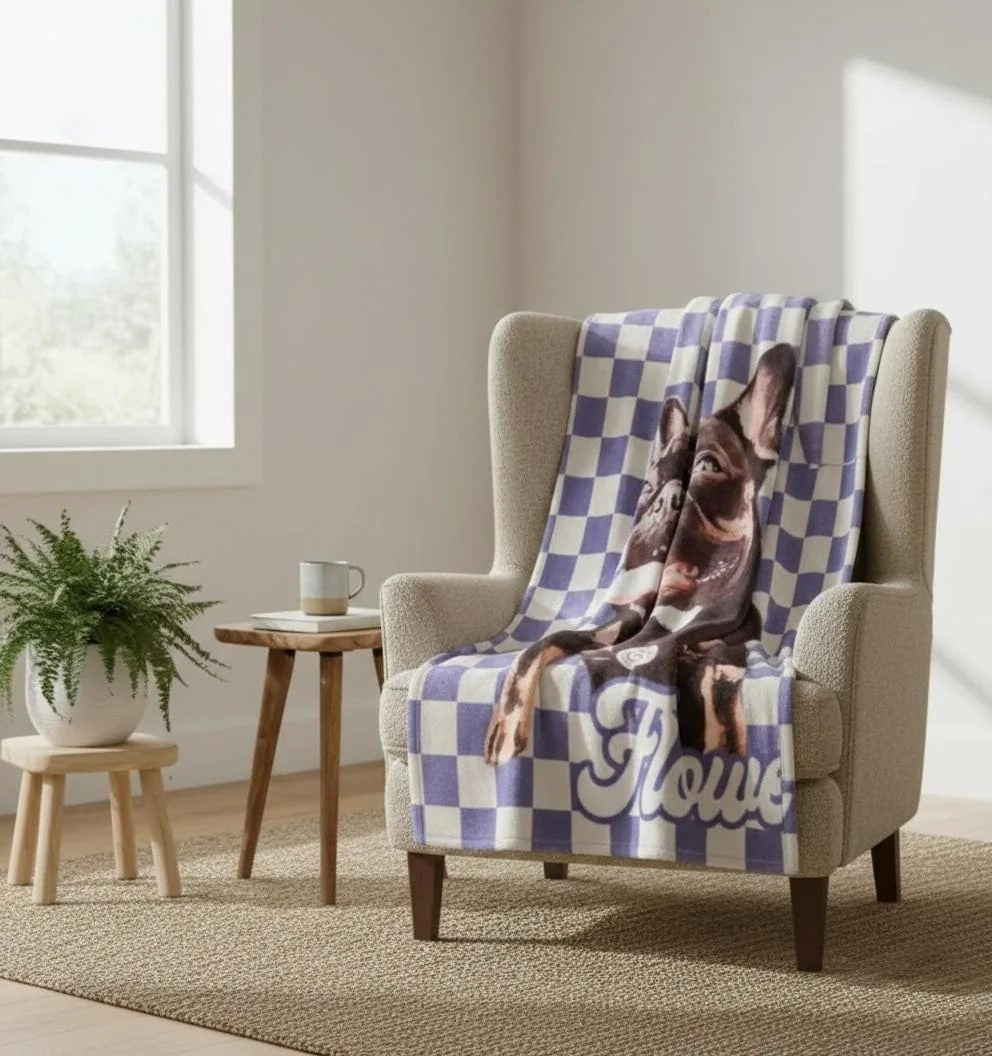 Custom Pet Photo Blanket: Checkerboard Dog or Cat Blanket
