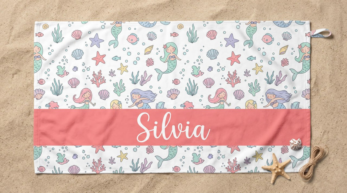 Personalized Mermaid Towel for Kids – Custom Name Beach & Pool Towel Birthday Vacation Gift
