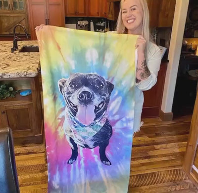 Portrait  Pet Beach Towel Pet Photo + Name Custom Dog Personalized Dog Beach Towel Cat Picture Blanket Pet Photo Customized Gift