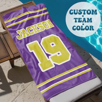 Personalized Sports Team Beach Towel: Custom Name, Retro Design