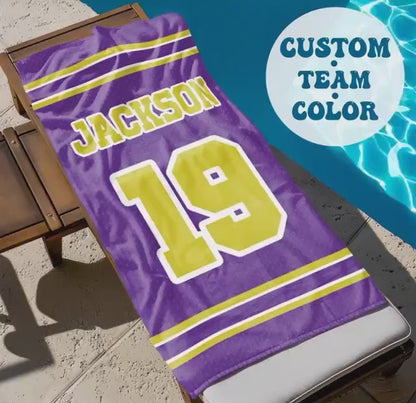 Personalized Sports Team Beach Towel: Custom Name, Retro Design