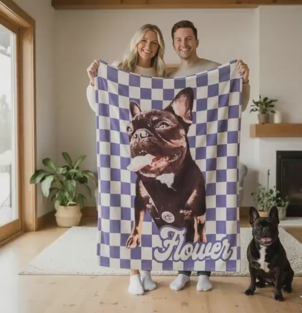 Custom Pet Photo Blanket: Checkerboard Dog or Cat Blanket