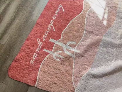Monogram Quilted Blanket: Watercolor Floral Vintage Rustic Style (60” x 80”)