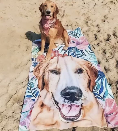 Portrait  Pet Beach Towel Pet Photo + Name Custom Dog Personalized Dog Beach Towel Cat Picture Blanket Pet Photo Customized Gift